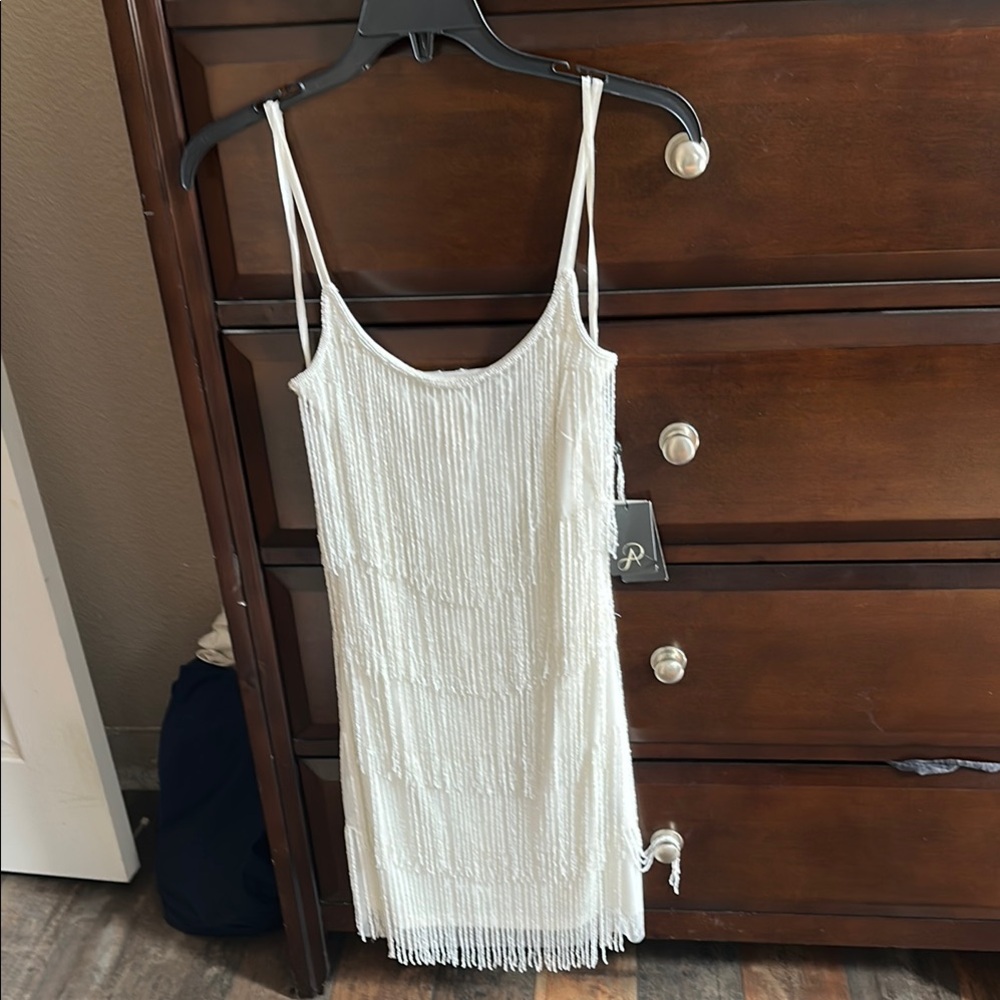 Adrianna Papell White Fringe Dress. .Brand new.  Has beaded fringe has tags